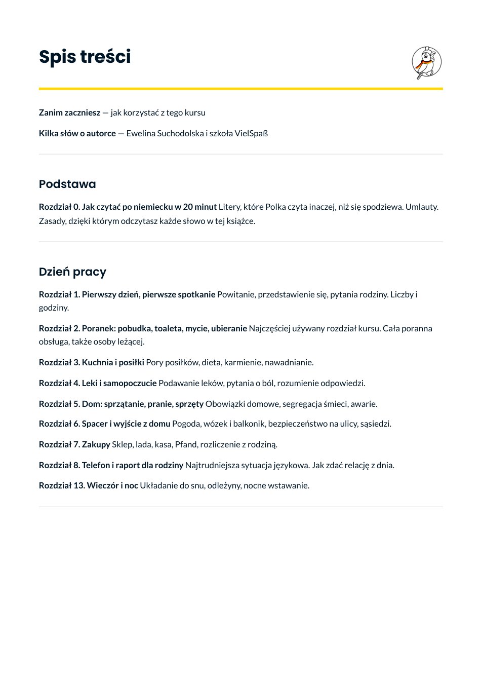 Ebook Niemiecki dla opiekunki: podglad 1 spis tresci
